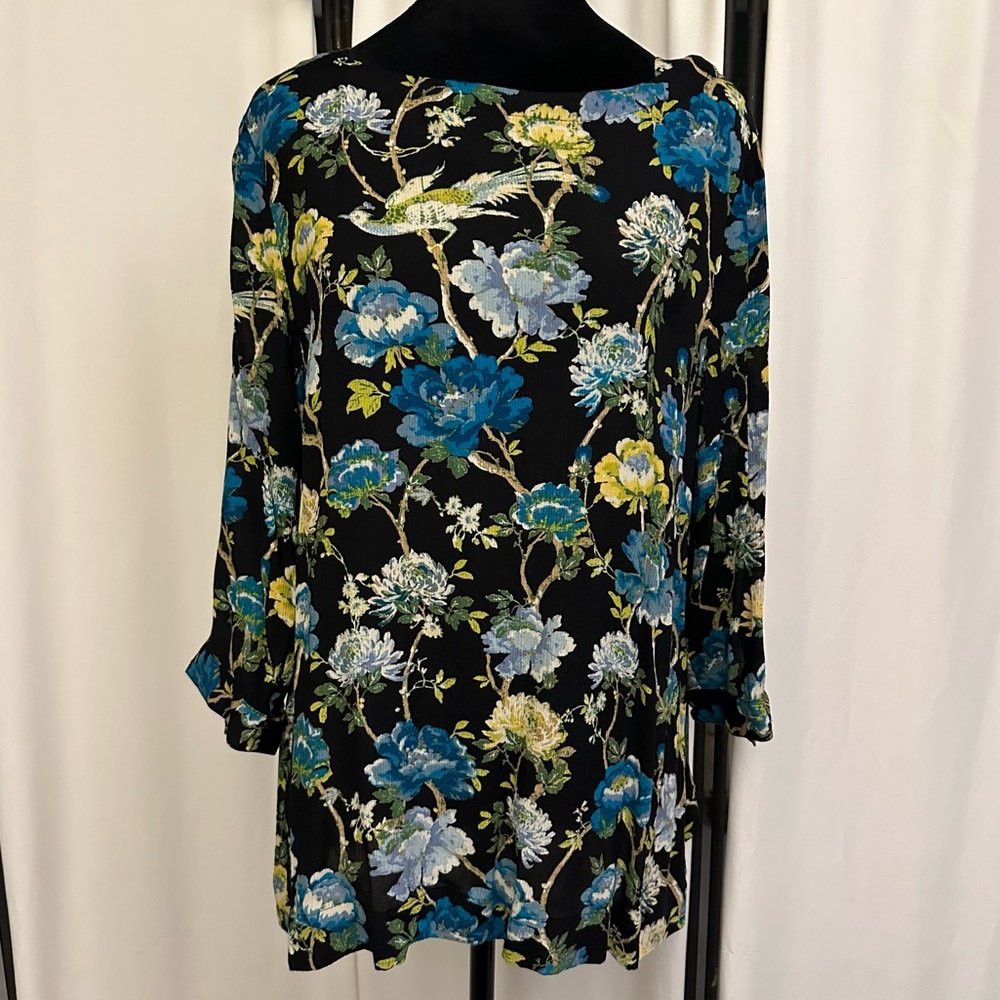 J. Jill floral tie sleeve boat neck blouse